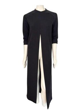 Clothes by LOCKER ROOM Front Slit Long Sweater Black Minimalist Lagenlook SZ S/M